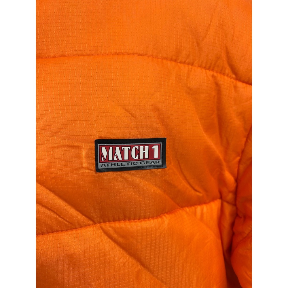 Vintage Y2K Match 1 Orange Puffer Jacket Full Zip Collared Winter Size XL NEW - Picture 3 of 9